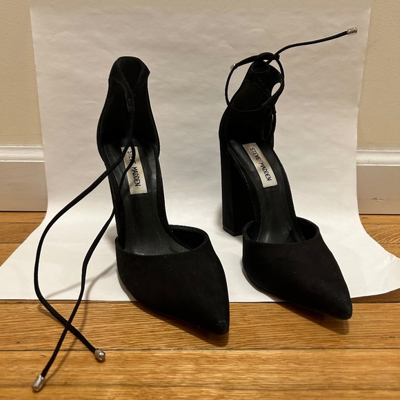 Steve Madden Shoes - Steve Madden Pointed Toe Block Heels with Ankle Wrap - Black